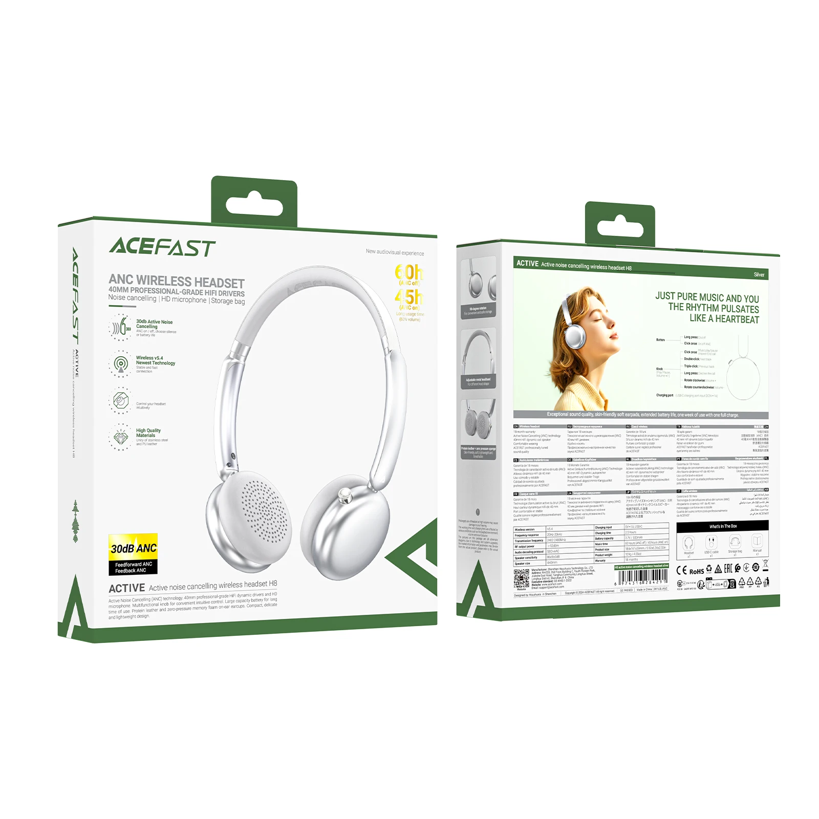 ACEFAST H8 Active Noise Cancelling Wireless Bluetooth 5.4 Headphones 30dB Hybrid Noise Reduction HiFi Stereo ANC Music Headsets 6