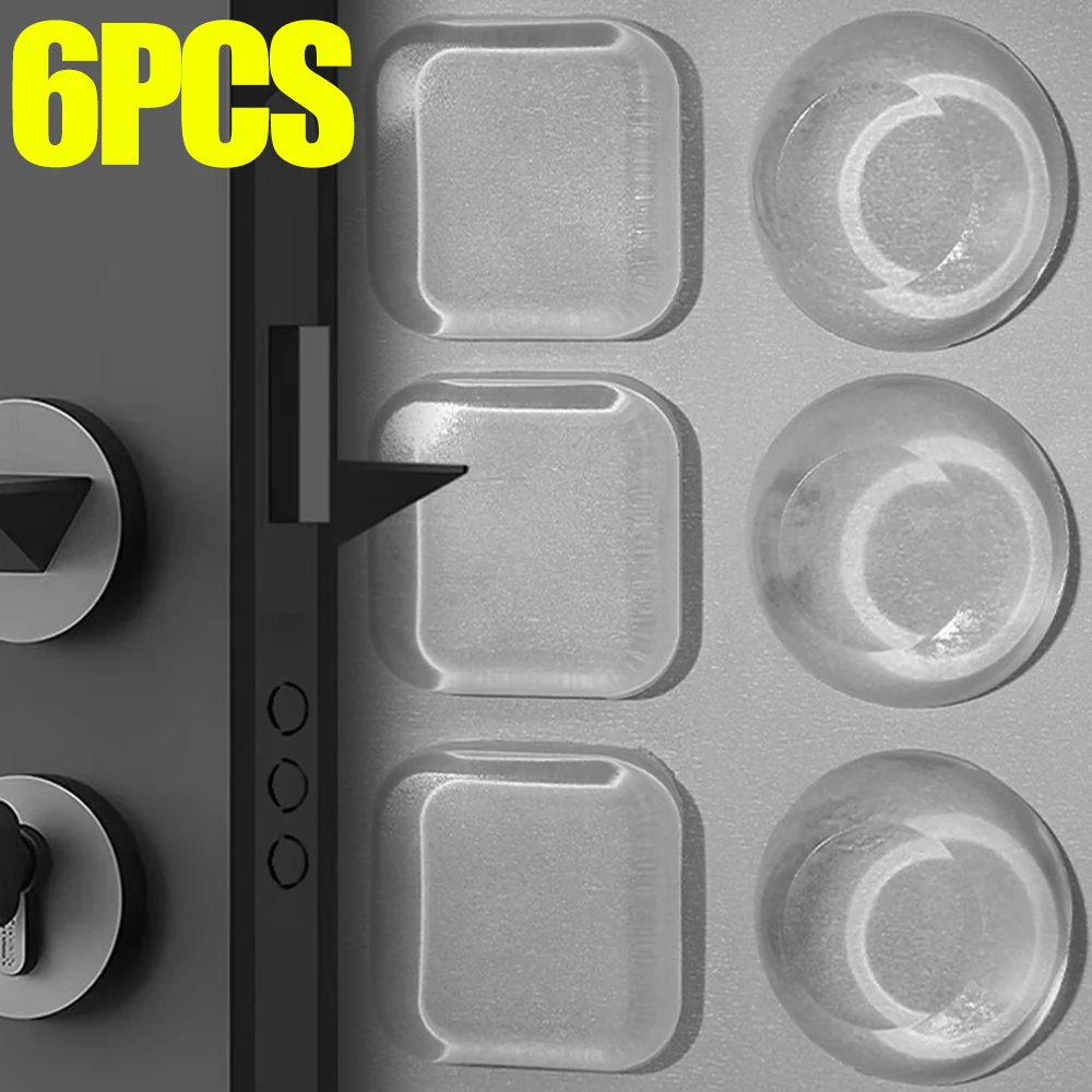 Soft Silicone Non-slip Door Stoppers Round Clear Muffler Wall Protectors Self-adhesive Door Handle Bumper Anti-crash Pads 6Pcs