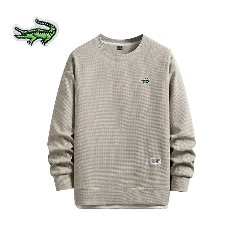 

Embroidery Brand Men's High End Waffle Plaid Long Sleeved Shirt Autumn and Winter Business Leisure Fashion Outdoor Sports T-shir