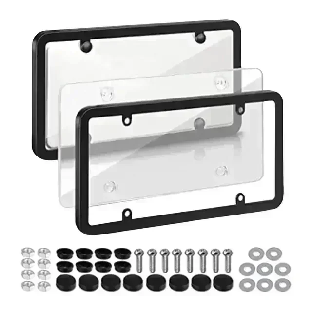 Transparent License Plate Protection Kit with Black Screw Caps