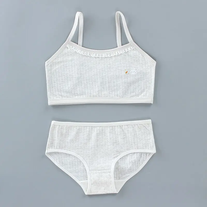 Teens Girls 2Pcs Underwear Set Cute Smile Face Print Racerback Bra with Panties 8 To 14years