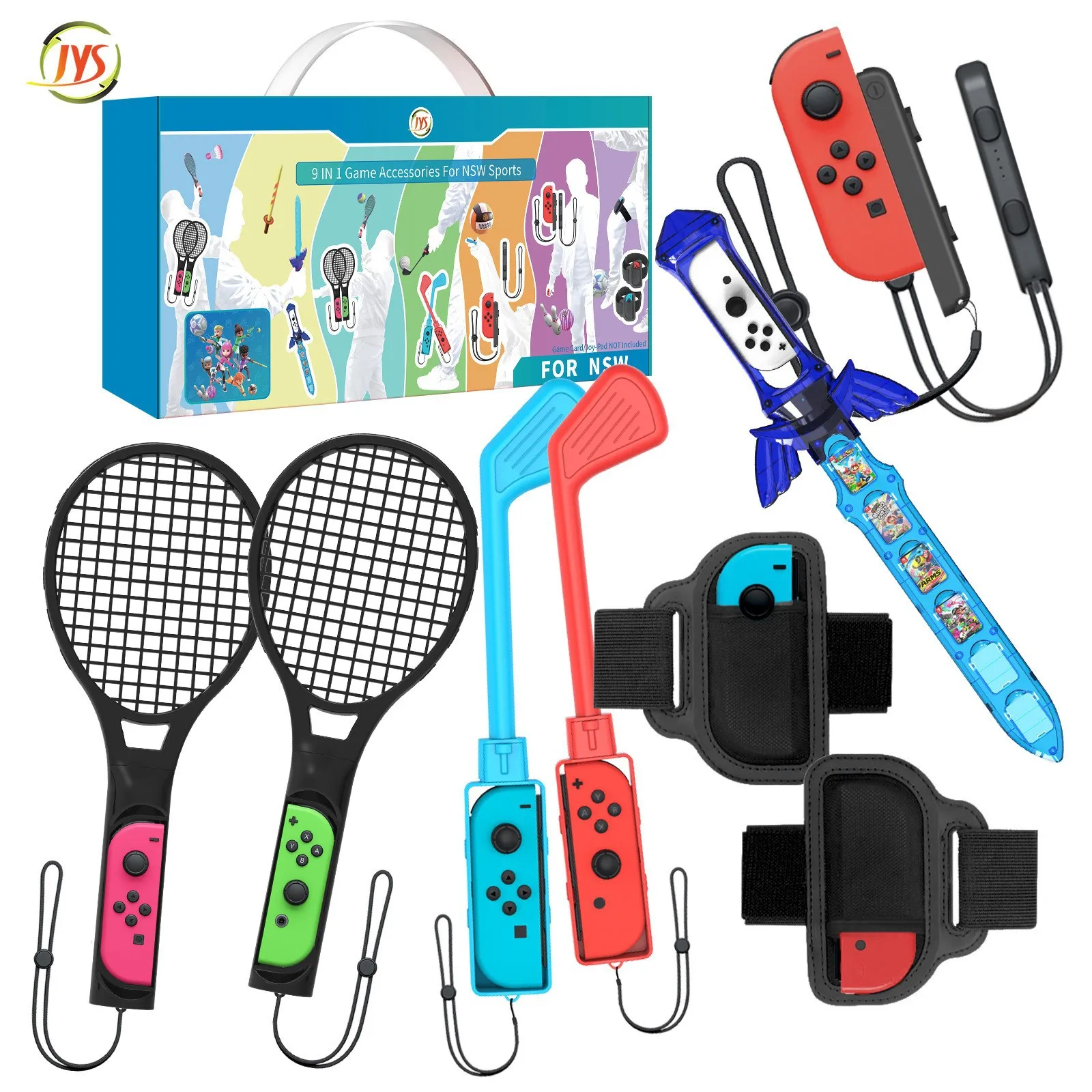 Switch 9-in-1 sports set NS tennis racket + golf club + yoga ring leg strap game lightsaber, etc.