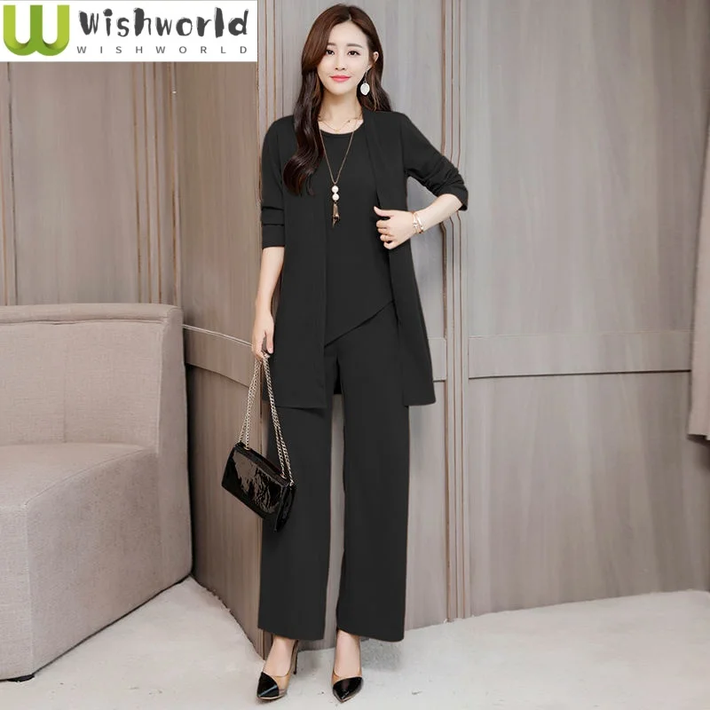 2024 Spring and Autumn Season New Fashionable and Fashionable Wide Wife Slimming Fashion Large Size Set Women's Three Piece Set