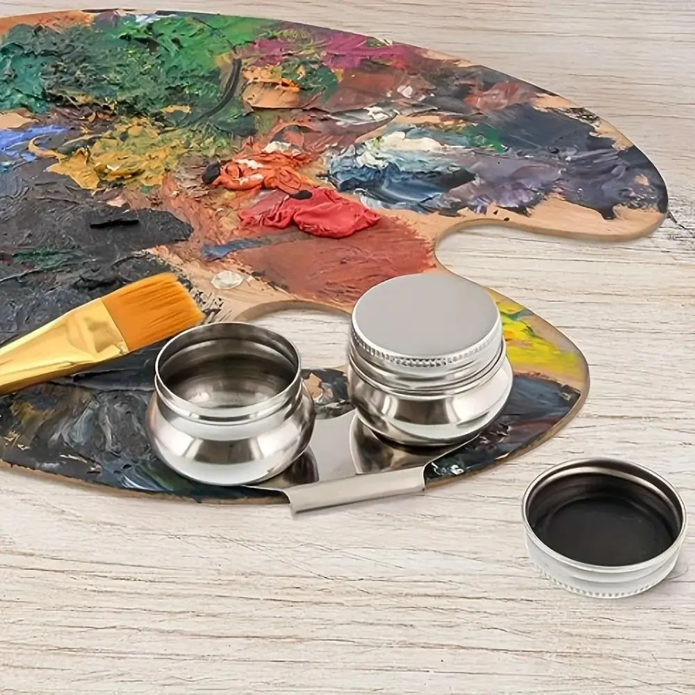 뚜껑이 있는 스테인레스 스틸 페인팅 오일 포트 누출 방지 수채화 딥퍼 싱글/더블 홀 전문 오일 페인트 박스 학생용