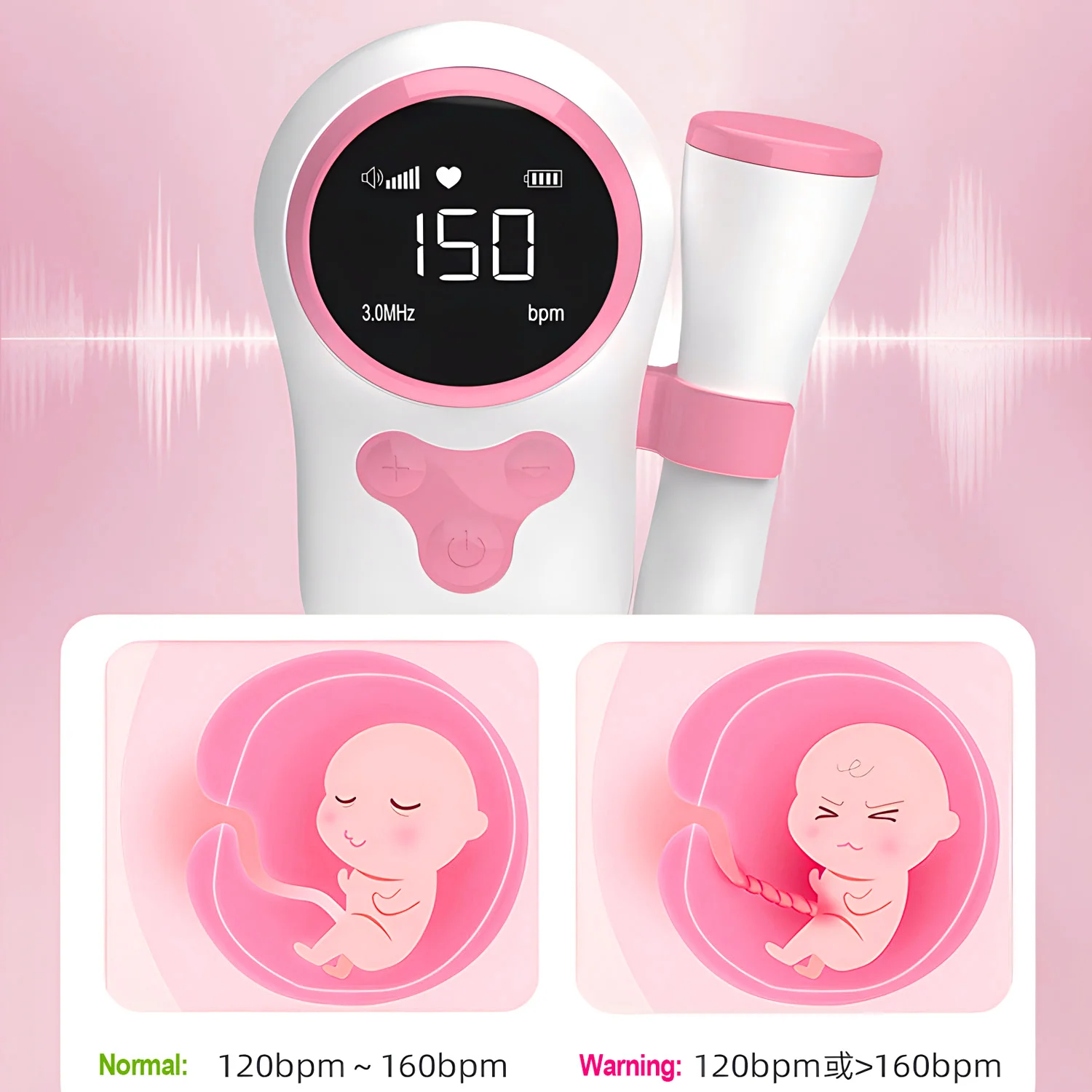 Digital Ultrasound Fetal Doppler Baby Heart Beat Monitor 3.0MHz 0 Radiation