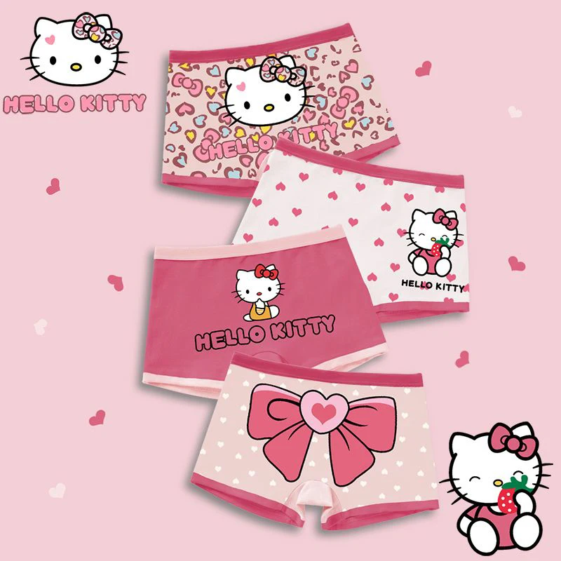 

Cute Cartoon Kawaii Hellokittys Children's Underwear Girls' Pure Cotton Flat Angle Boxer Shorts Without Pp Clip At The Head