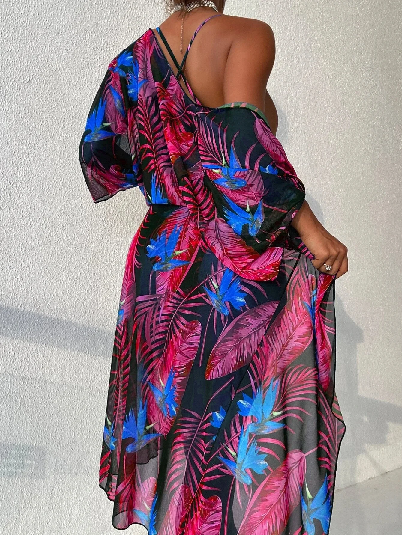 Two-piece Bathing Suit Printed Mesh Bikini Sexy Long Sleeve One Piece Swimsuit Women's Bikini Push Up Backless Korean Bikini Set