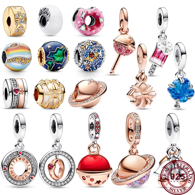 

New Hot 925 Silver Love Heart Advertisement Lollipop Wedding Bell Sign Beads For Original Women's Bracelet DIY Charm Jewelry
