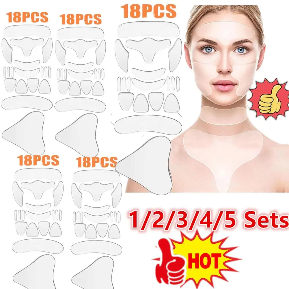 

5-1set Reusable Silicone Patches Anti Rimpel Pads Silicone Wrinkle Removal Sticker Face Forehead Neck Eye Sticker Skin Care Patc