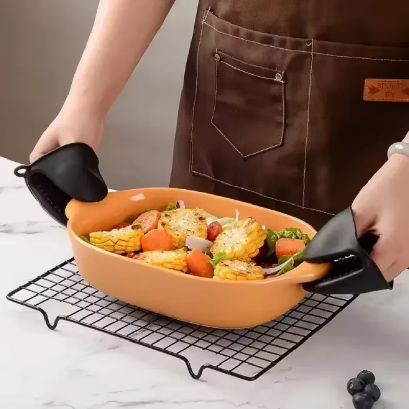 New 2pcs Oven Mitts Silicone Heat Resistant Pinch Mitts Anti Scalding Non Slip Gloves Clips Pot Holder Cooking Baking Oven