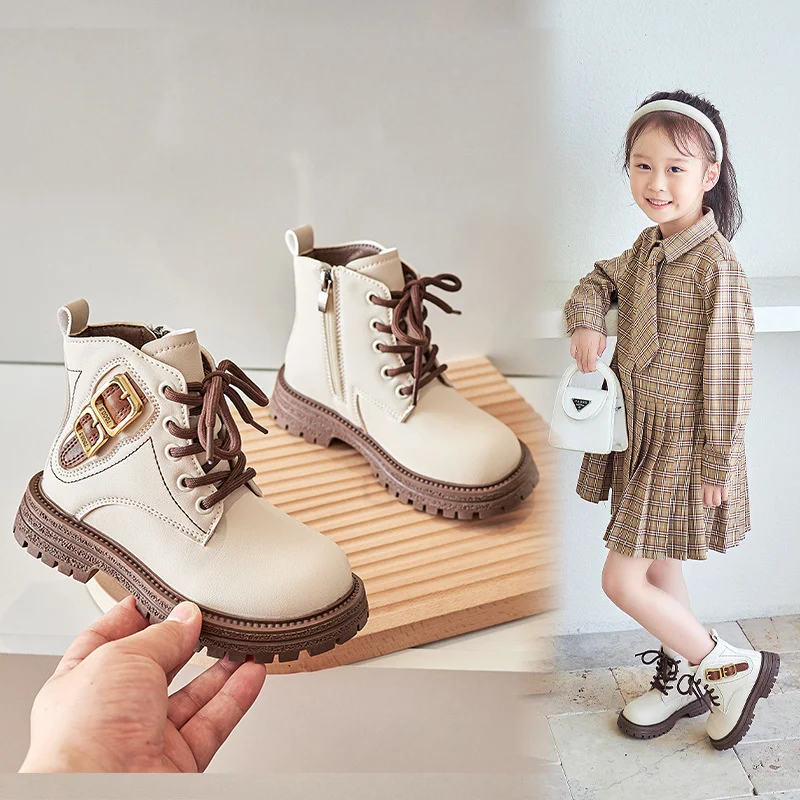 Zapatos para niños 2023, moda para niños, botas cortas de estilo británico para niñas, botas negras para niños - AliExpress