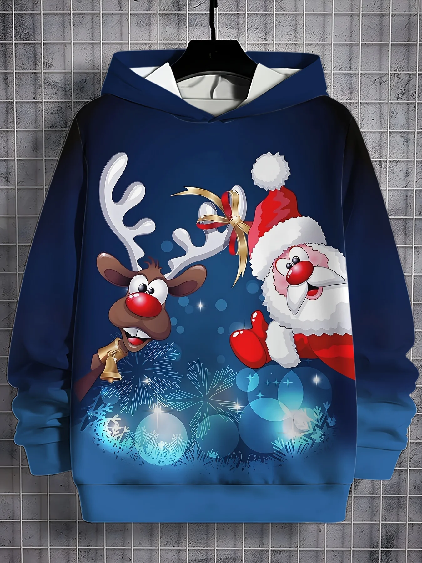 thumbnail image 1 of Sudadera con capucha y estampado 3D para hombre con temática navideña, sudaderas con cordón de otoño, camisetas de manga larga, ropa gráfica divertida para hombre, 1 of 5