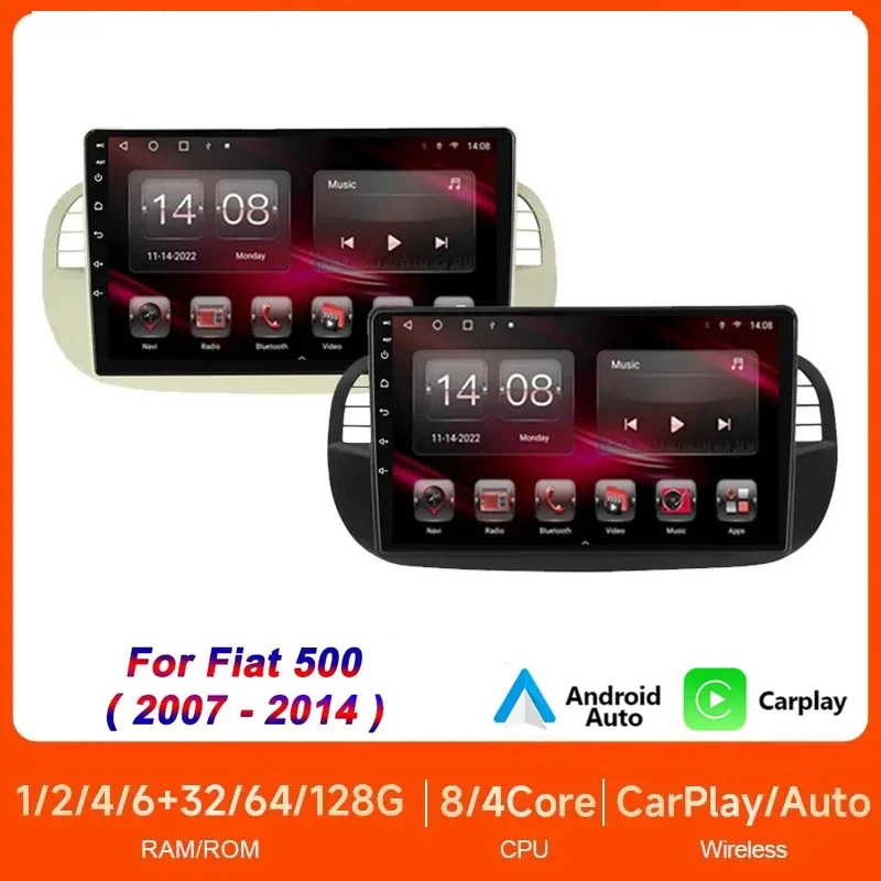 

Автомобильный радиоприемник 9 дюймов Android 13 4G + 64G для Fiat 500 GPS-навигация Мультимедиа Carplay и авто Bluetooth SWC 4G-LTE WIFI DSP
