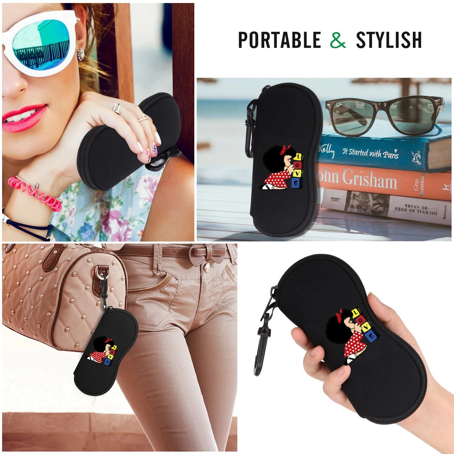 Neoprene Cartoon Character Print Glasses Case - Lightweight Zippered Eyewear Pouch