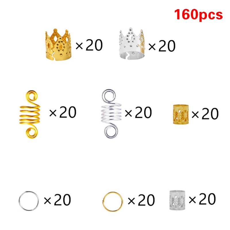 

160pcs/set Hair Coil Dreadlocks Beads Cuffs Braiding Clips Twisted Braid New