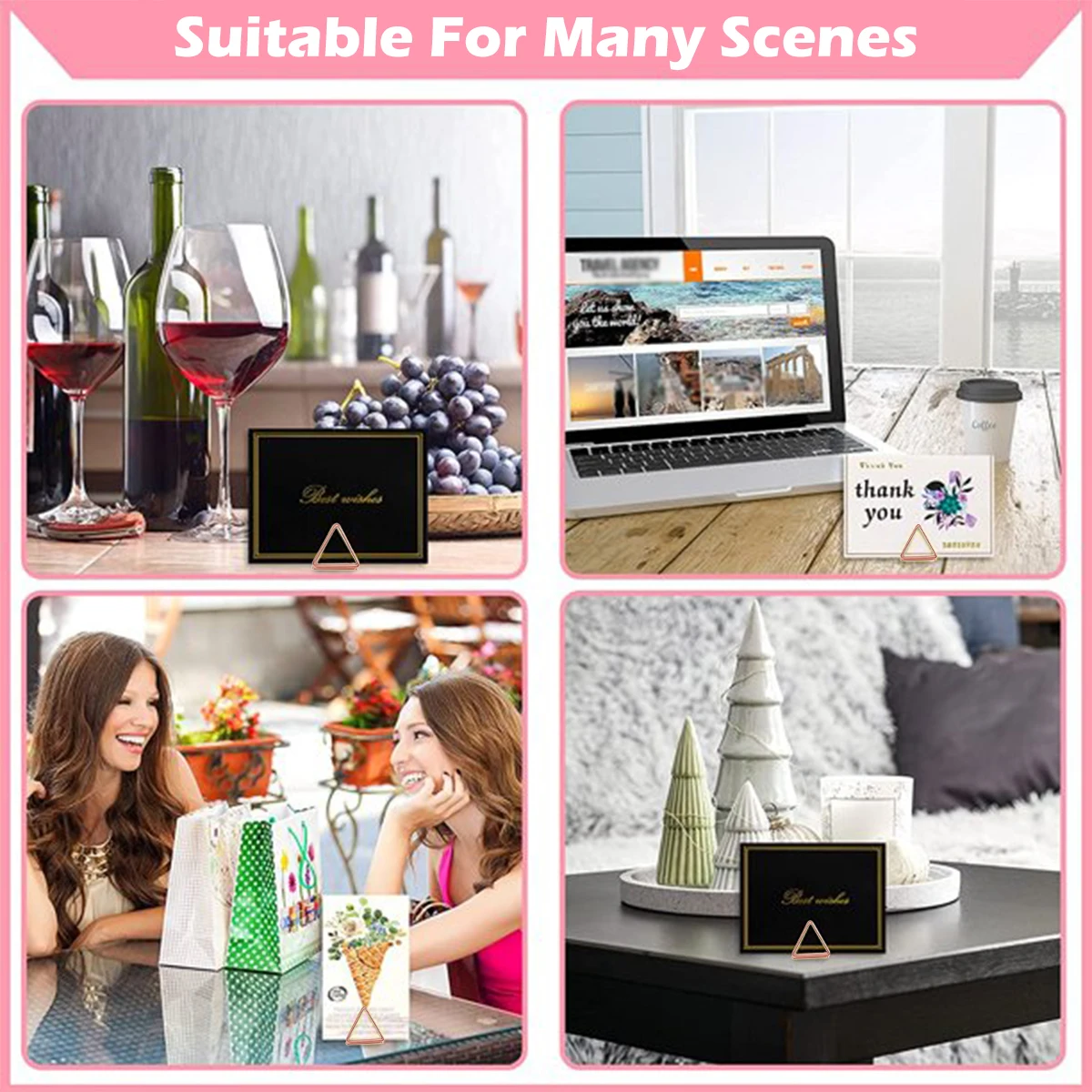 100Pcs Table Card Holder Triangle Shape Card Stand Clip Metal Table Number Holders Place for Wedding Party Office Desk