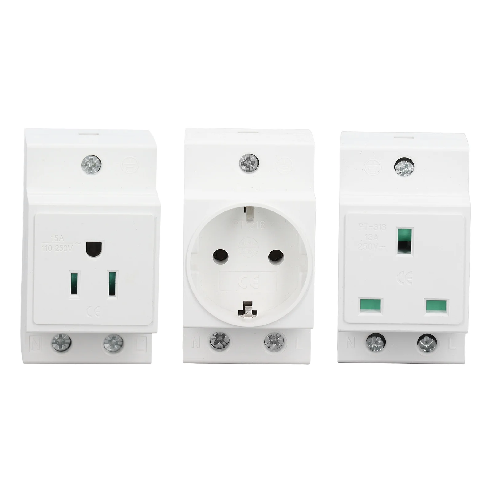 Din Rail Mount 15A 250V Modular Socket DIN Rail Power Socket Nylon ...