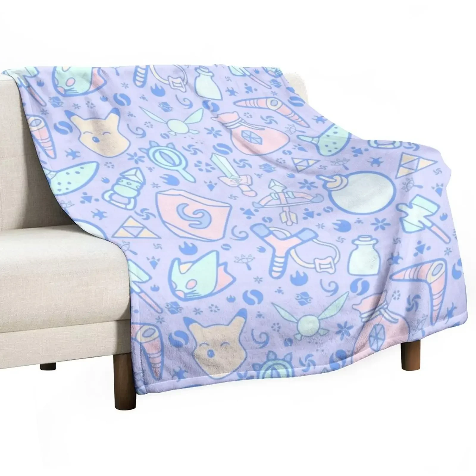 

Zelda Doodlez (Blue Pastel ver.) Throw Blanket Loose Flannel Fabric Blankets