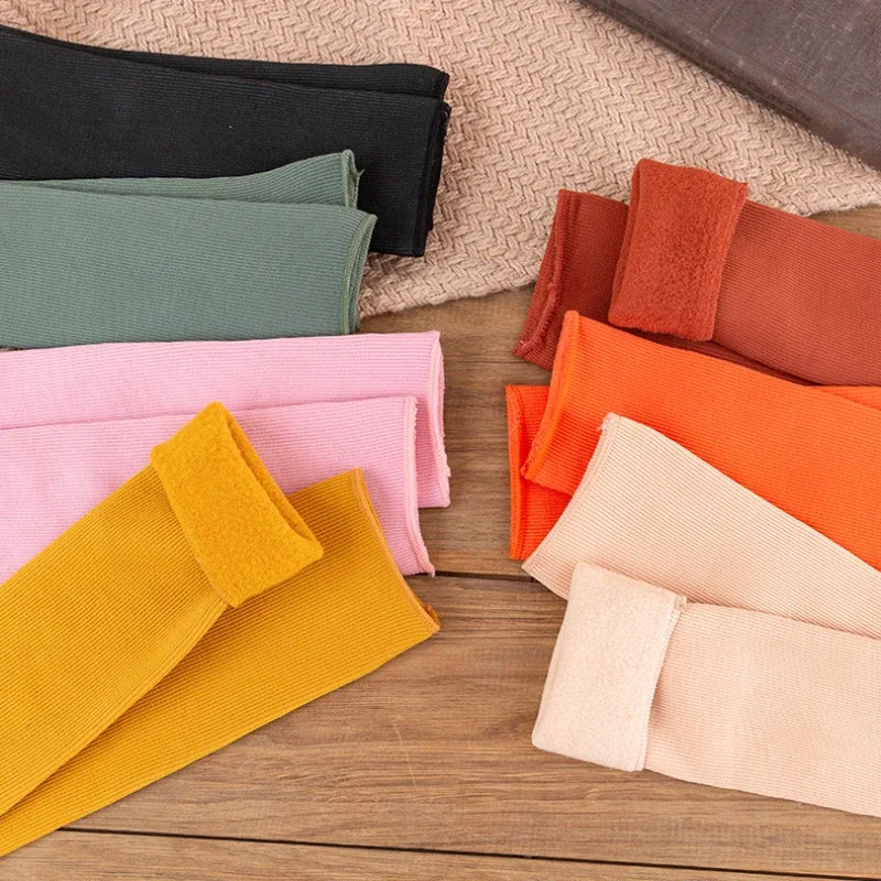 Warm Thick Snow Socks Mid Calf Length Pure Color Vertical Stripe