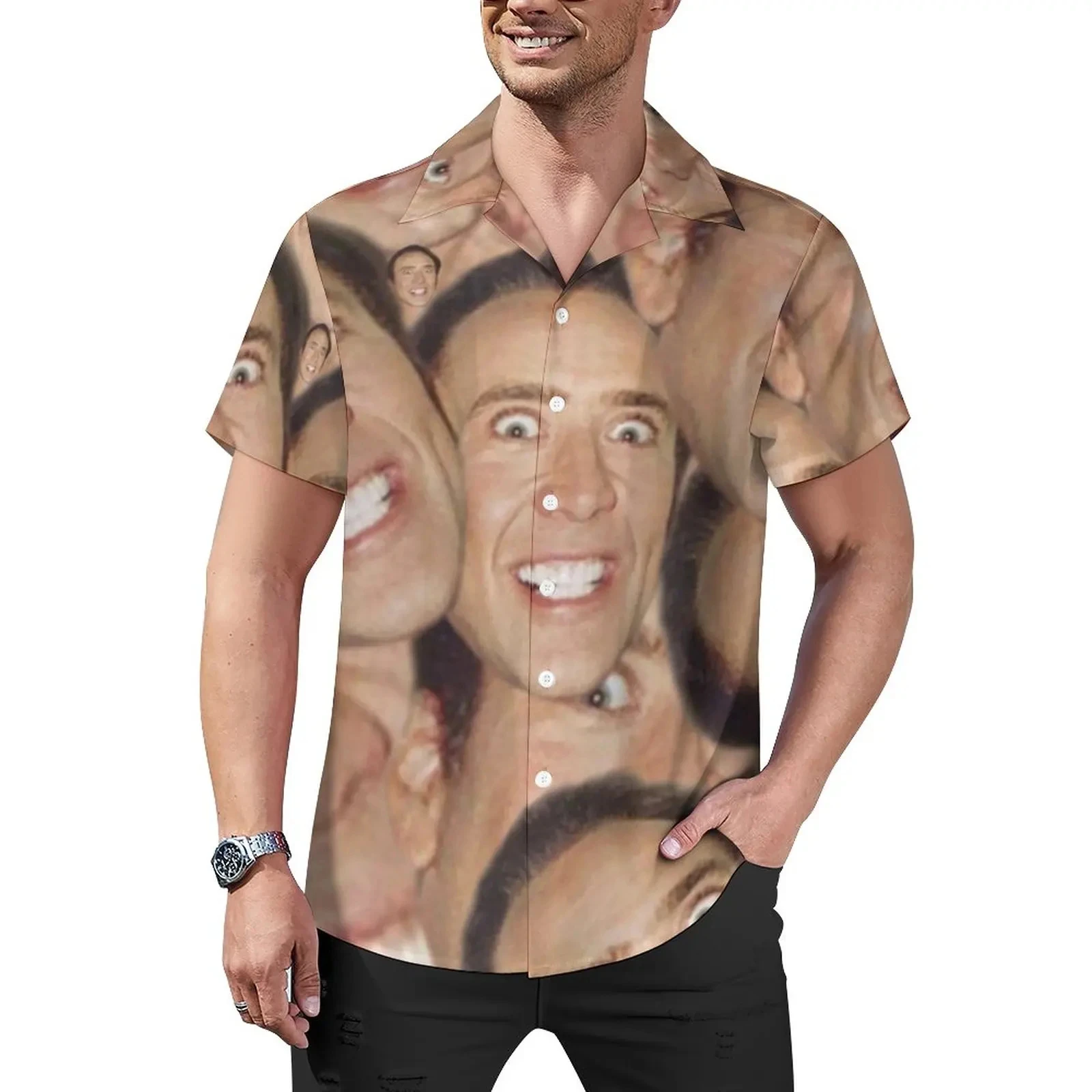 Nicolas Cage 3D Printed Lapel Men Shirt Man/Women Casual Fashion Short Sleeves Shirts Button Streetwear Oversized Unisex Clothes