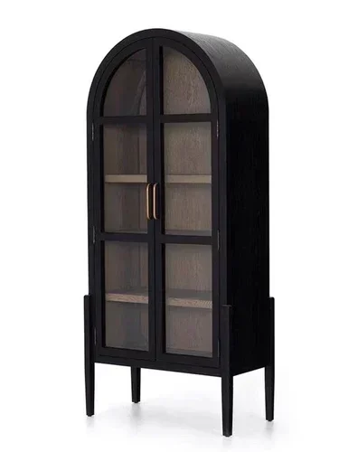 

zq American-Style Solid Wood Bookcase Floor Bookshelf Wine Cabinet Nordic Side Cabinet French Arch Curio Cabinet