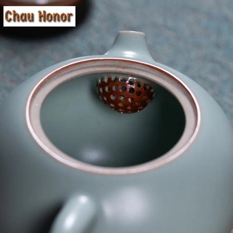 280ml High-end Ice Crack Glaze Ru Kiln Xishi Teapot Handmade Tea Infuser Pot Tea Brewing Kettle with Filter Drinkware Collection