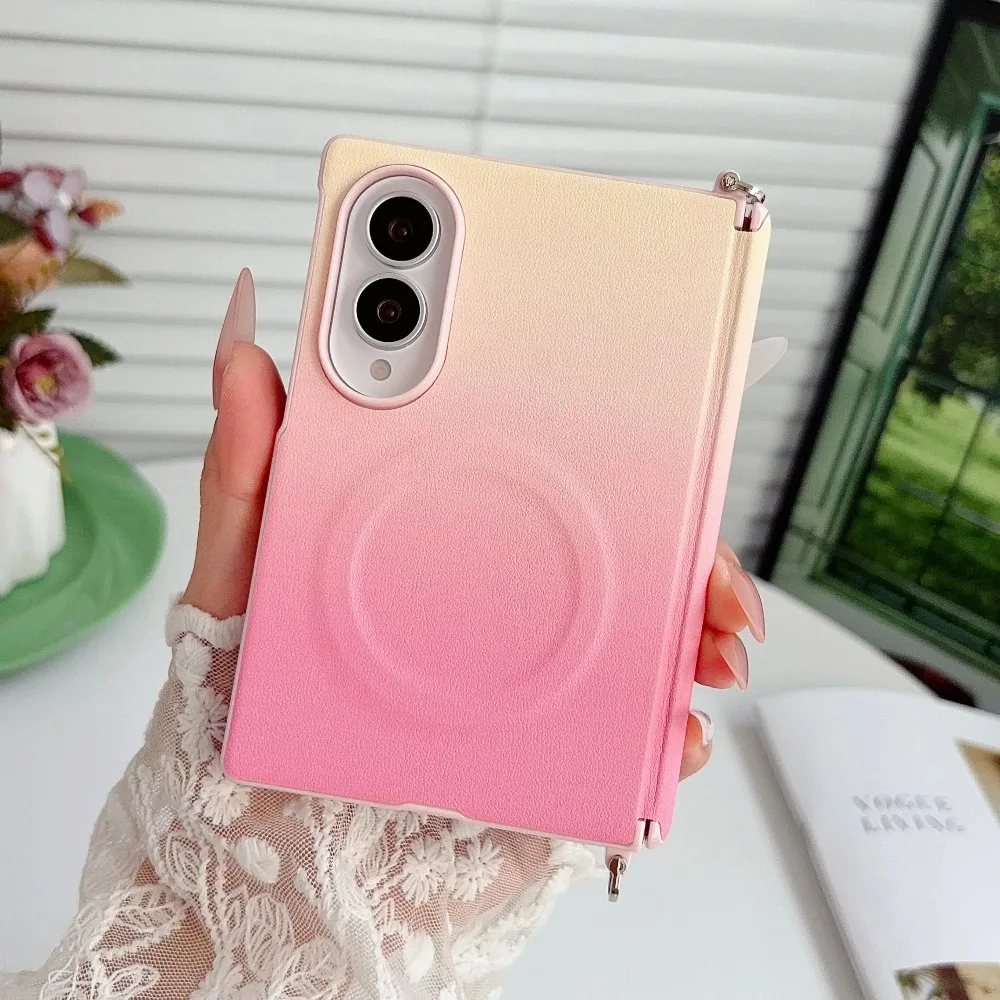 Magnetic PU Leather Shockproof Hinge Protective Case with Gradient Color Finish