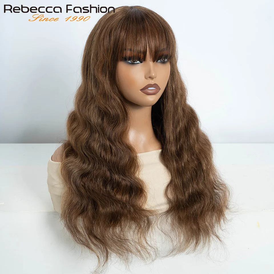 앞머리 프린지가 있는 인모 가발, 180D 금발, P4/30/27, 내추럴 다크 브라운, 브라질 바디 웨이브 가발, 풀 머신 메이드 가발