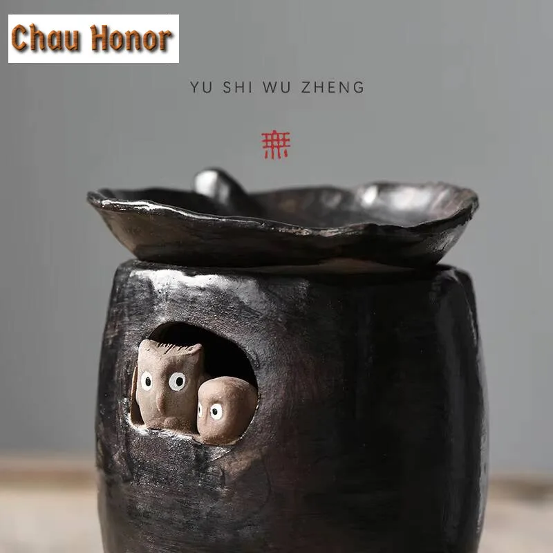 Wabi-sabi Style Stoneware Tea Roaster Creative Owl Japanese Tea Roaster Tea Ceremony Accessories Ceramic Tea Leaf Incense Burner