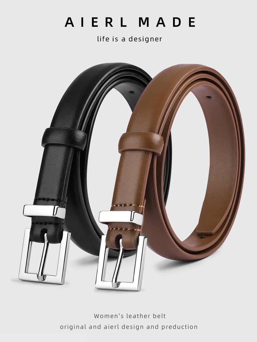

Luxury Belt Womens Skinny Leather Belt Solid Color Waist Belt with Pin Buckle for Jeans Dress Pants Casual Belt Adult
