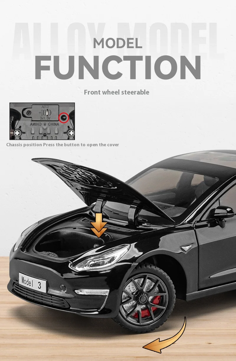 1:24 Scale Tesla Model 3 Trailer Rv Model Children'S Toy Car With Sound And Light