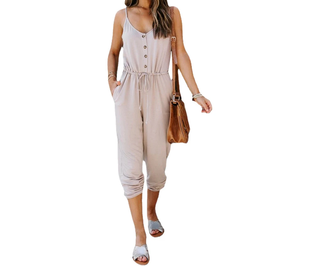 2022 Summer New Women's Fashion Suspender Jumpsuit Casual Waist Knitted Jumpsuit