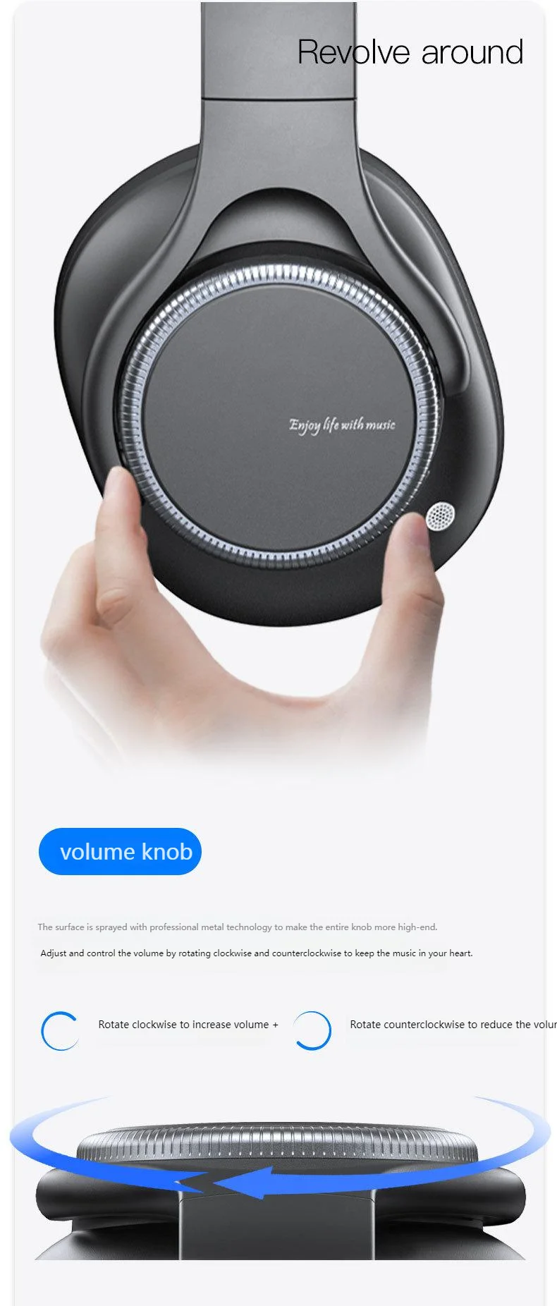 Rotary Volume Knob ANC Active Noise Cancelling Over-Ear Wireless Bluetooth6.0 Headphones Head Mounted Foldable Headset With Mic