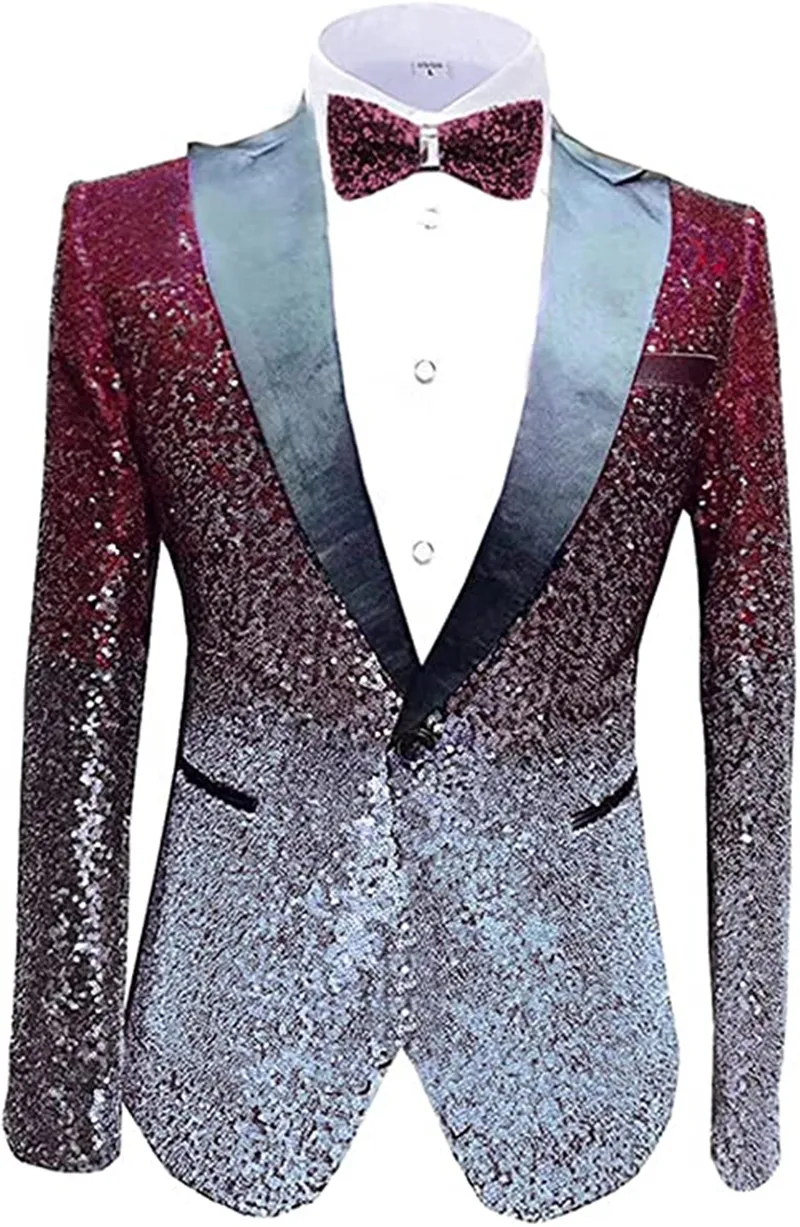 1 Piece Men's Suit Coat Dennis Sequins Suit Blazer Formal Business Host Jacket One Button