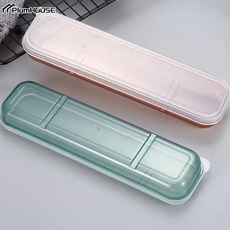 Travel Outdoor Reusable Wheat Straw Tableware Box School Home Slot Design Cutlery Storage Box Transparent Case Spoon