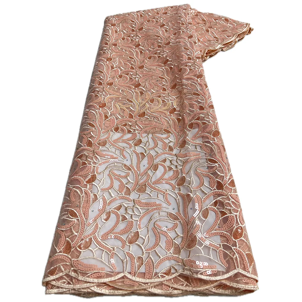 African Sequins Lace Fabric French Mesh Tulle Lace 5Yards Nigerian Fabric For Woman Wedding Dress lace fabric african wax fabric