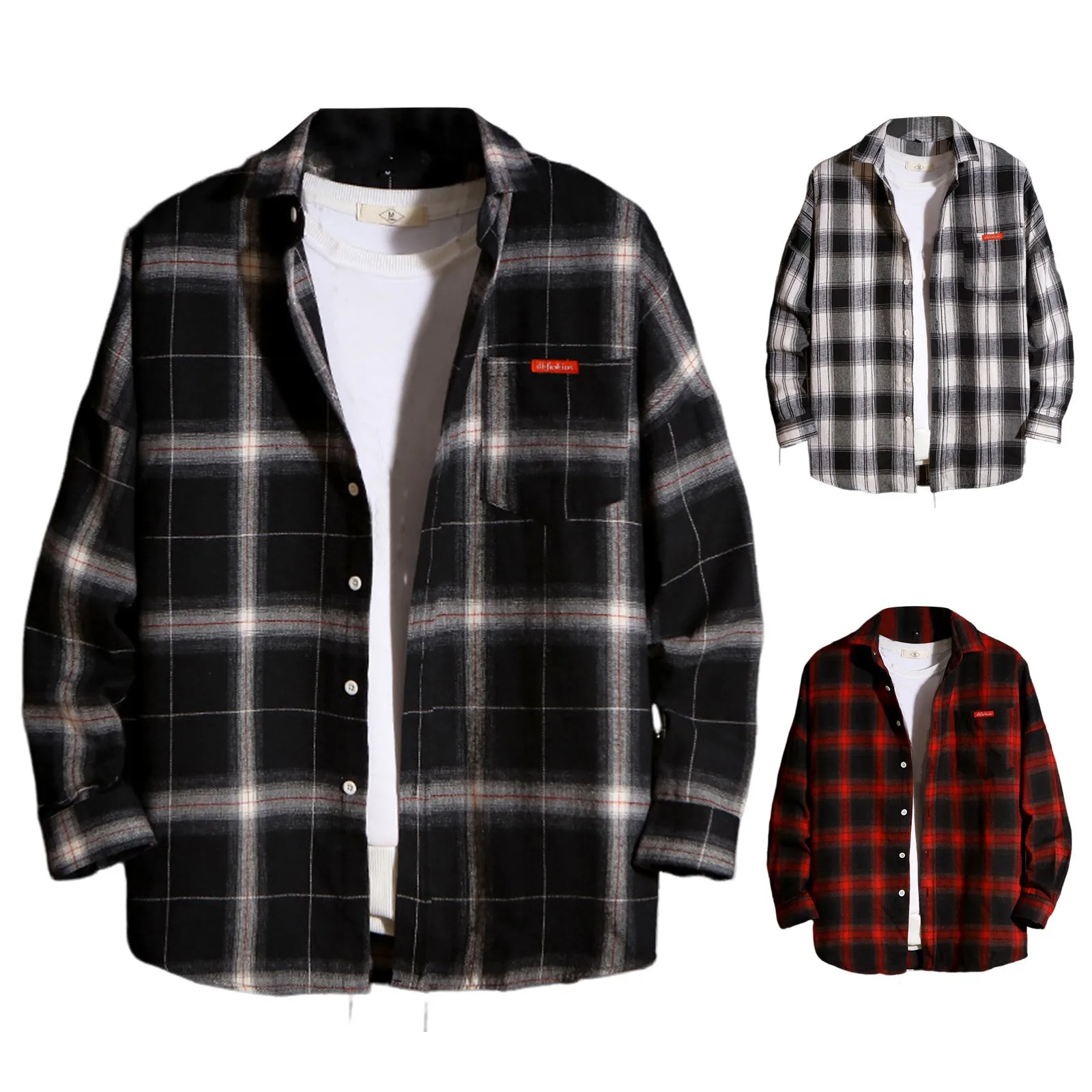 

Plaid Shirts For Mens Casual Spring Autumn Fashion Lapel Camisa Korean Fashion All-Math Plain Shirt Coat Men'S Clothes Camisas