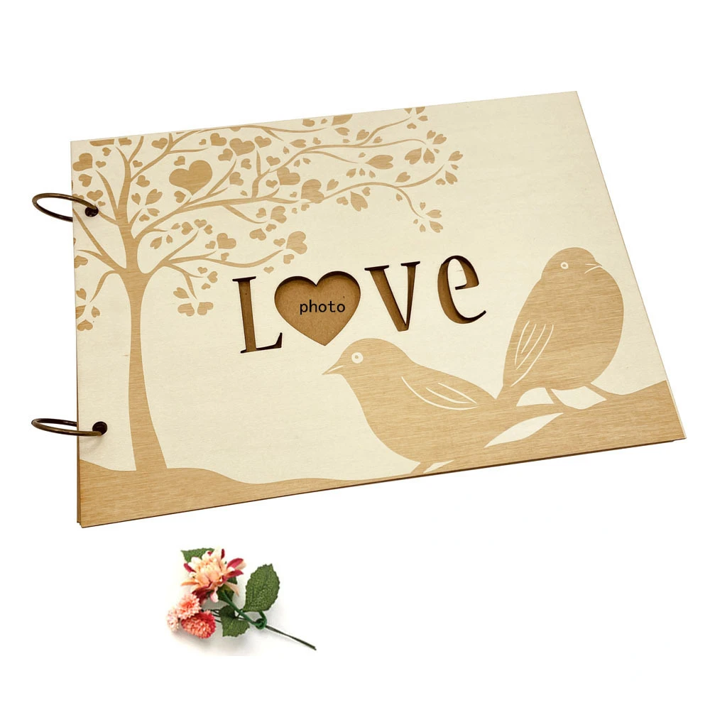 10/20/30/40 Pages Wooden Guest Book for Wedding Message Photo Album Simple Elegant Horizontal Keepsake Book Signature Book