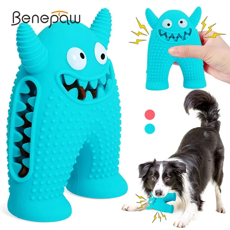 Benepaw Cute Dog Toys For Aggressive Chewers Natural Rubber Tough Squeaky Puppy Pet Treat Toy Interactive Teeth Cleaning