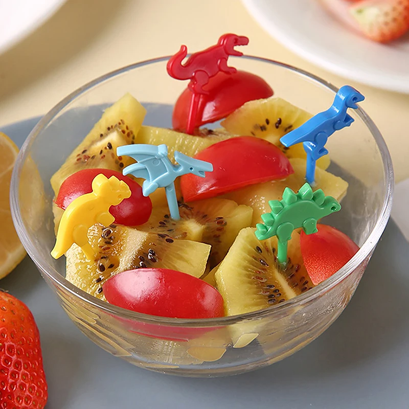 Cartoon Fruit Fork Cute Dinosaur Cupcake Top Decoration Food Appetizer Toothpicks Bento Box Accessories Cocktail Picks 10 Pcs fruit fork food toothpicks food picks expandable fork silicone cooking fork silicone fork portable cutlery silverware set