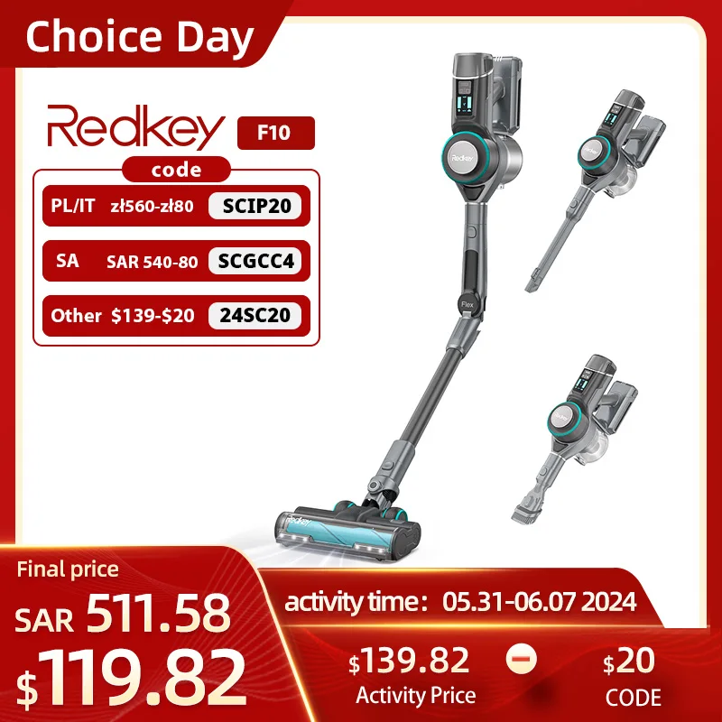 24SC20（$139-$20）Redkey f10 sem fio aspirador de pó portátil sem fio dobrável ortable sem fio 23kpa tapete mais limpo para casa