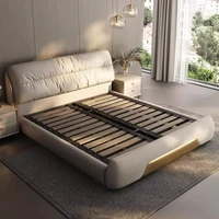 Lits Double nordiques Queen, minimaliste, moderne, crème, espace de rangement, Letto Matrimoniale Multifunzione, meubles de chambre à coucher 2