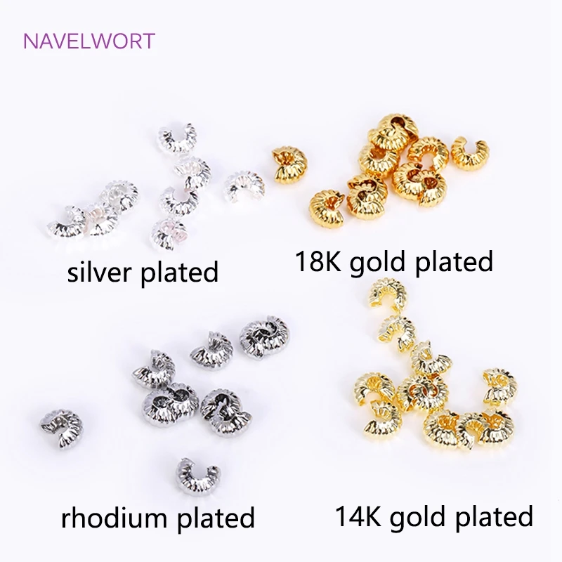 18K Gold Plated Open Crimp Beads Covers Brass Stripe Crimp End Beads Stopper DIY Handmade Crafts Accessories For Jewelry crimp beads