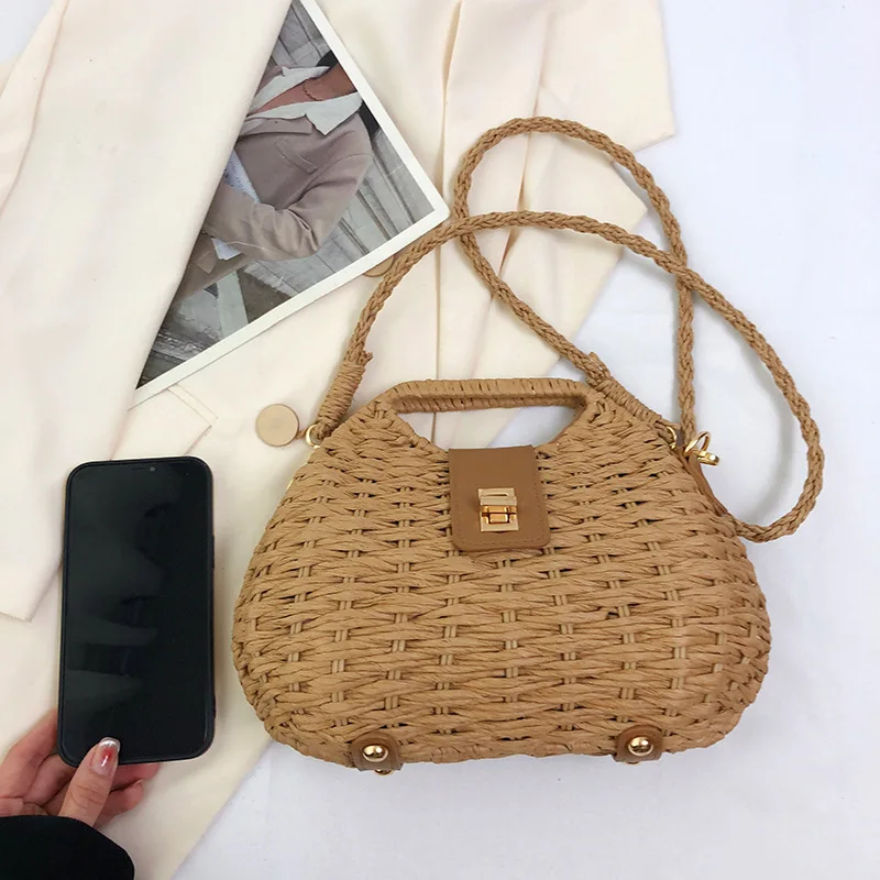 Fashion Wicker Rattan Bag Woven Women Handbags Summer Travel Beach Bag Bali Straw Shoulder Crossbody Bags for Women Clutch