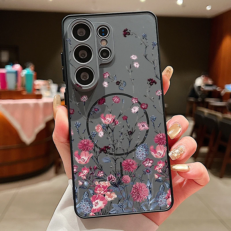 Retro Flower Pattern Magnetic Phone Case Cover