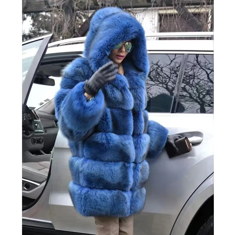 2023 Hooded Fluffy Jacket Women Long Faux Fur Coat Winter Thick Warm Furry Outerwear Faux Fur Coats and Jackets Manteau Femme