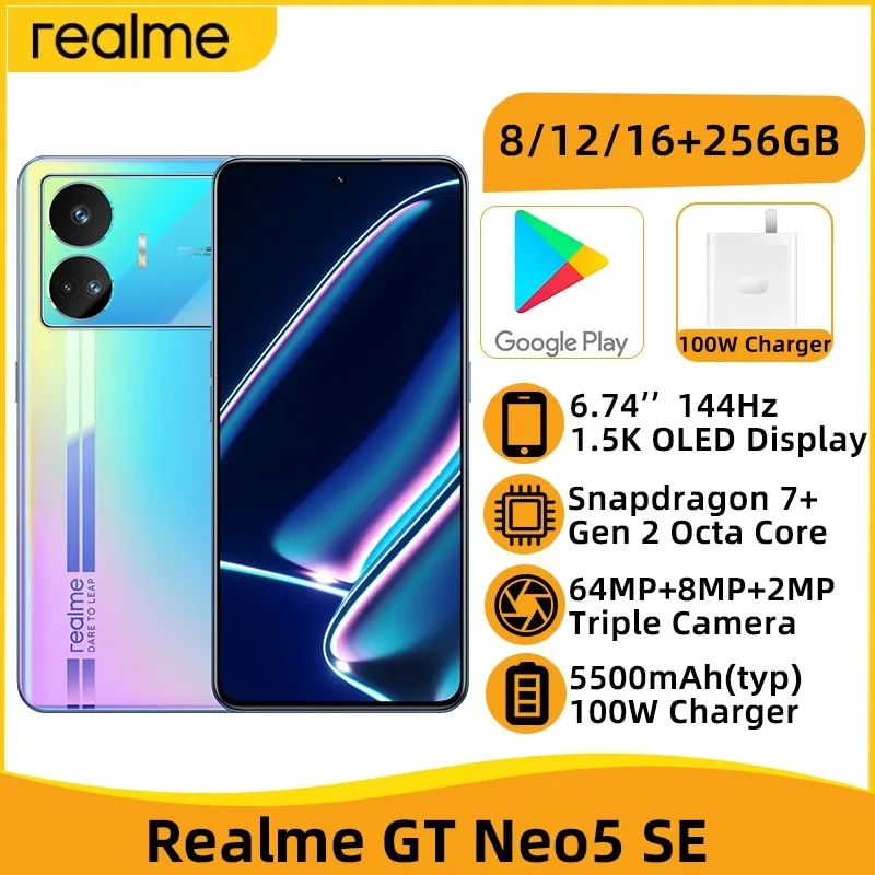 Realme GT Neo 5 SE 5G 스냅다곤 7 + 2 세대 옥타코어, 6.74 인치 1.5K 144Hz OLED 디스플레이, 64MP 카메라, 5500mAh 배터리, 100W 충전기