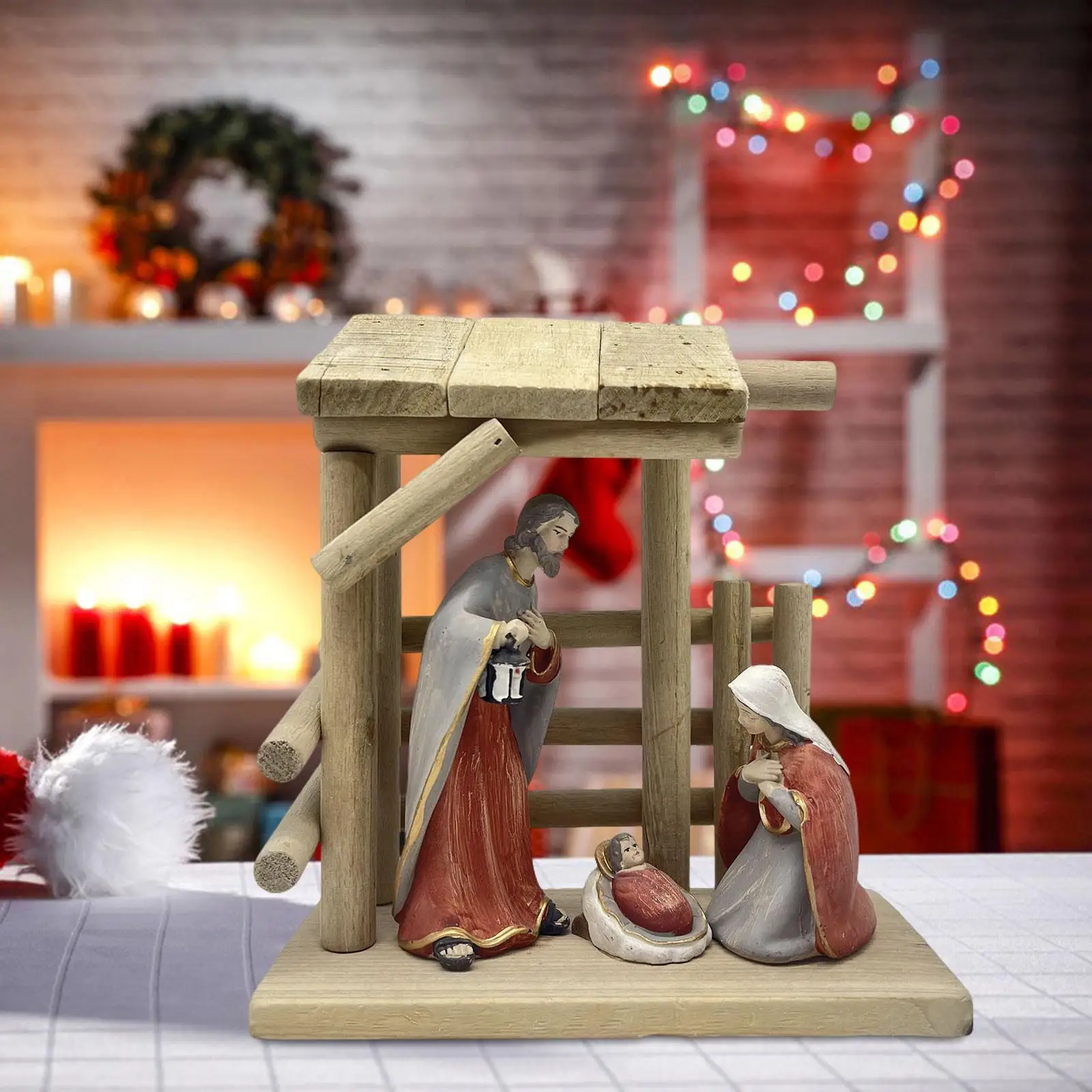 Nativity Figurine Statue Religious Figurine Resin Holy Family Tabletop Figure for Desktop Cabinets Holiday Indoor Home
