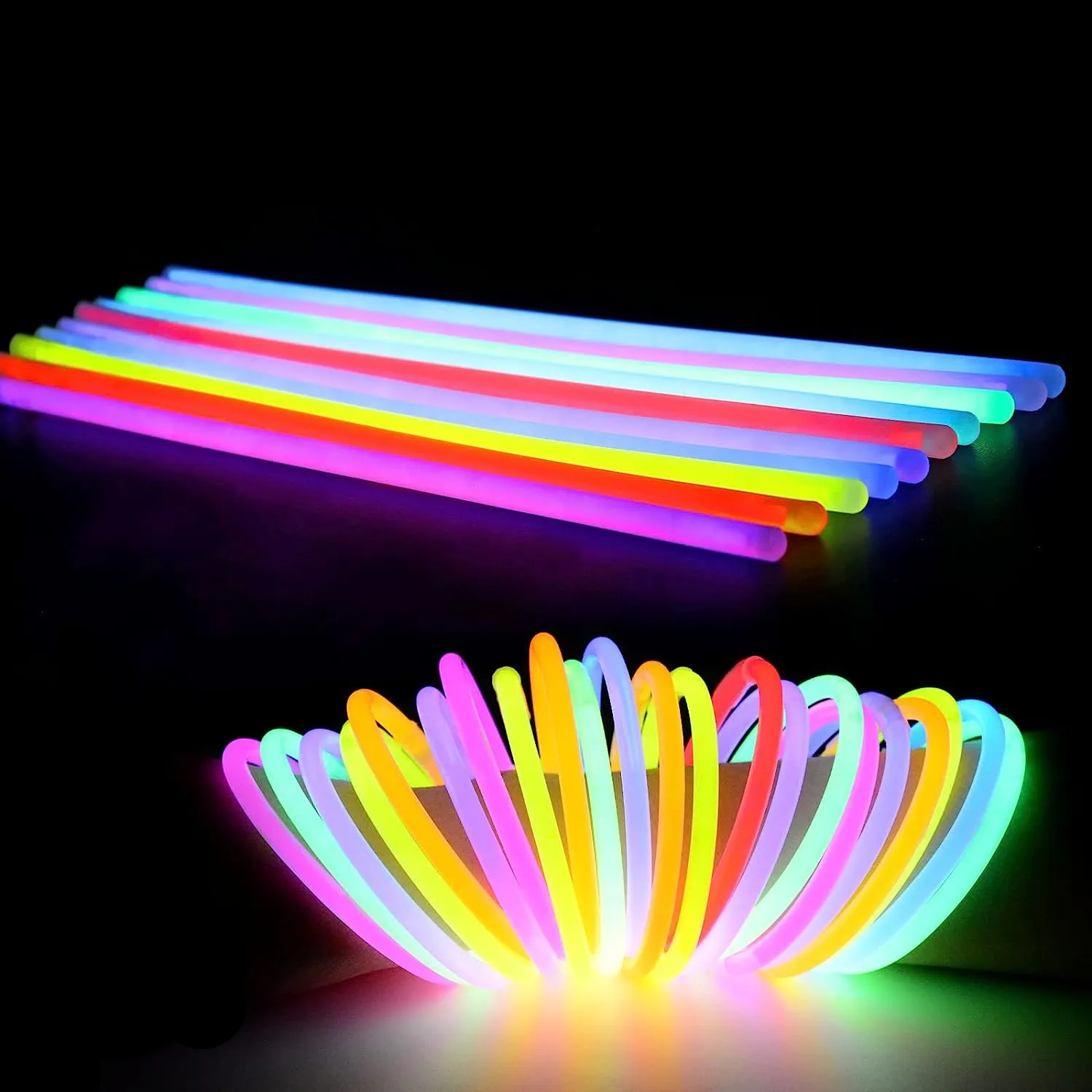 

100 Pcs Glow Sticks Bulk Glow in The Dark Party Supplies 8" Glowsticks with Connectors for Glow Bracelets Free Shipping