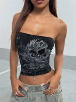 Haut tubulaire imprimé gothique pour femmes, vêtements d'été Y2K, sans manches, haut court, Streetwear 4